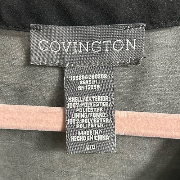 Covington Women’s Pullover Blouse Black Ruffle Front Sheer Long Sleeve Size L - Picture 5 of 6